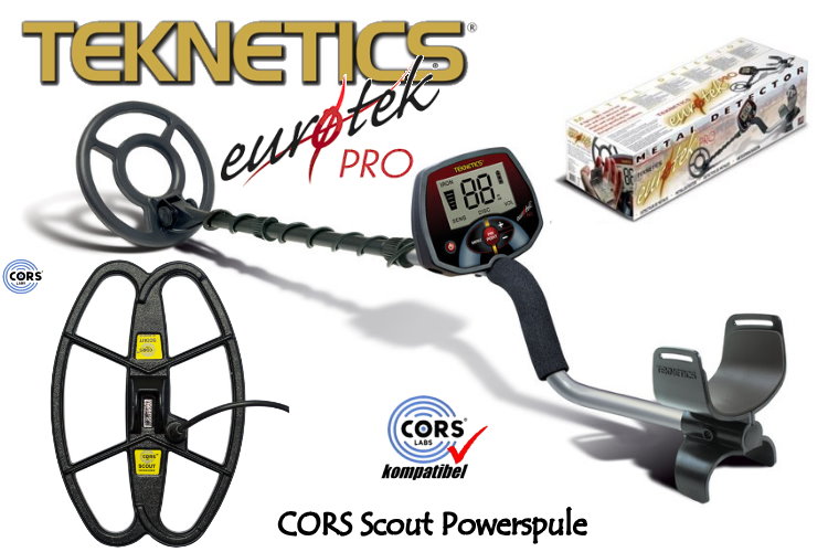 Teknetics Eurotek PRO (LTE) Metalldetektor Ausrüstungspaket mit CORS Scout Hochleistungsspule